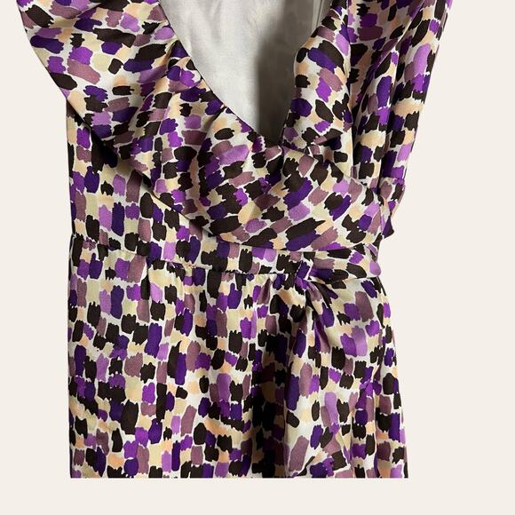 Kate Spade Aubrey Silk Multicolor Abstract Print Ruffled Wrap Mini Dress Size 8 - Picture 9 of 12
